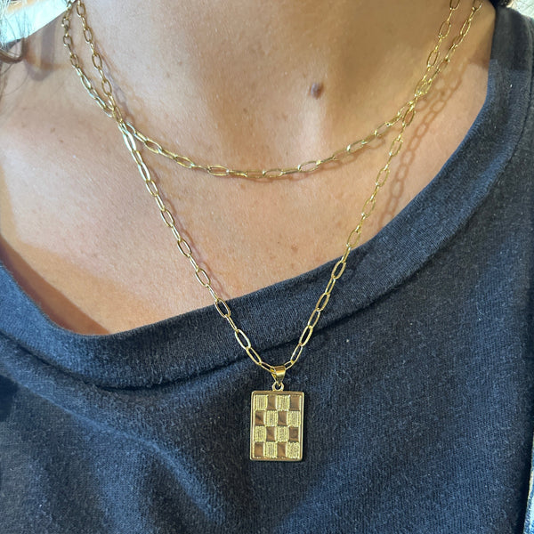 Checkered Pendant Necklace