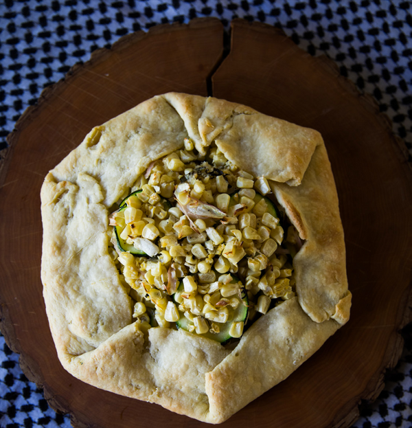 Zucchini and Corn Galette with Fresh Ricotta and Herbs