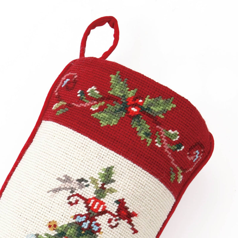 Christmas Holly Garden Tree Needlepoint Stocking - KATE MCROSTIE