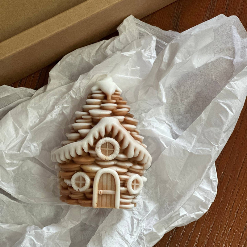 Winter Snowy Pinecone House Candle