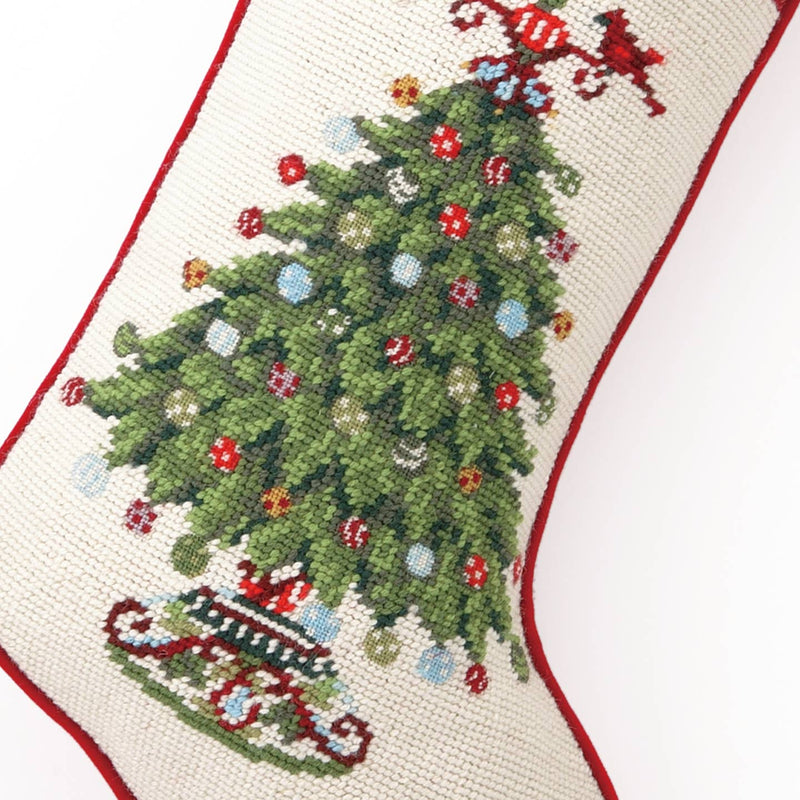 Christmas Holly Garden Tree Needlepoint Stocking - KATE MCROSTIE