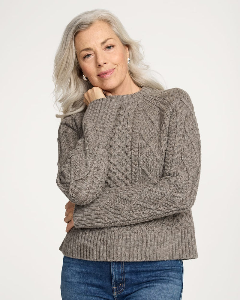 WOMEN'S FISHERMAN SWEATER - STONE HEATHER