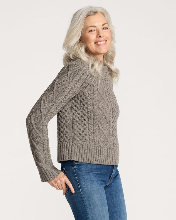 WOMEN'S FISHERMAN SWEATER - STONE HEATHER