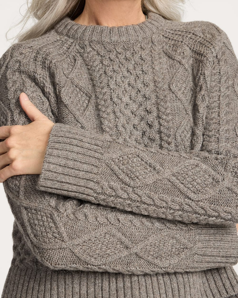 WOMEN'S FISHERMAN SWEATER - STONE HEATHER
