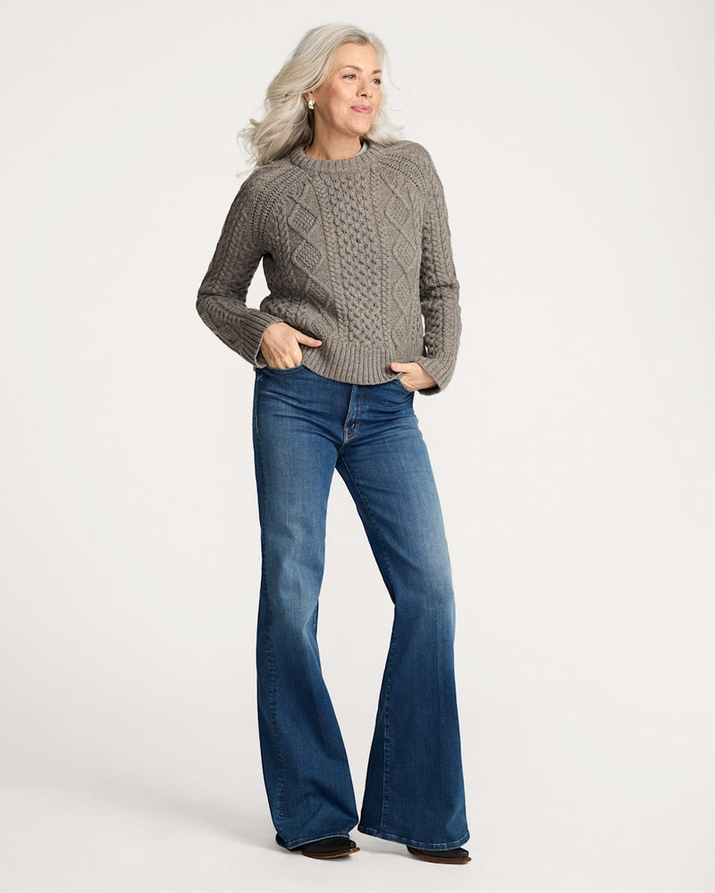 WOMEN'S FISHERMAN SWEATER - STONE HEATHER