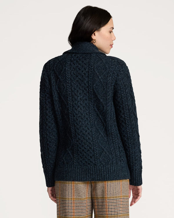 WOMEN'S FISHERMAN CARDIGAN - INDIGO HEATHER