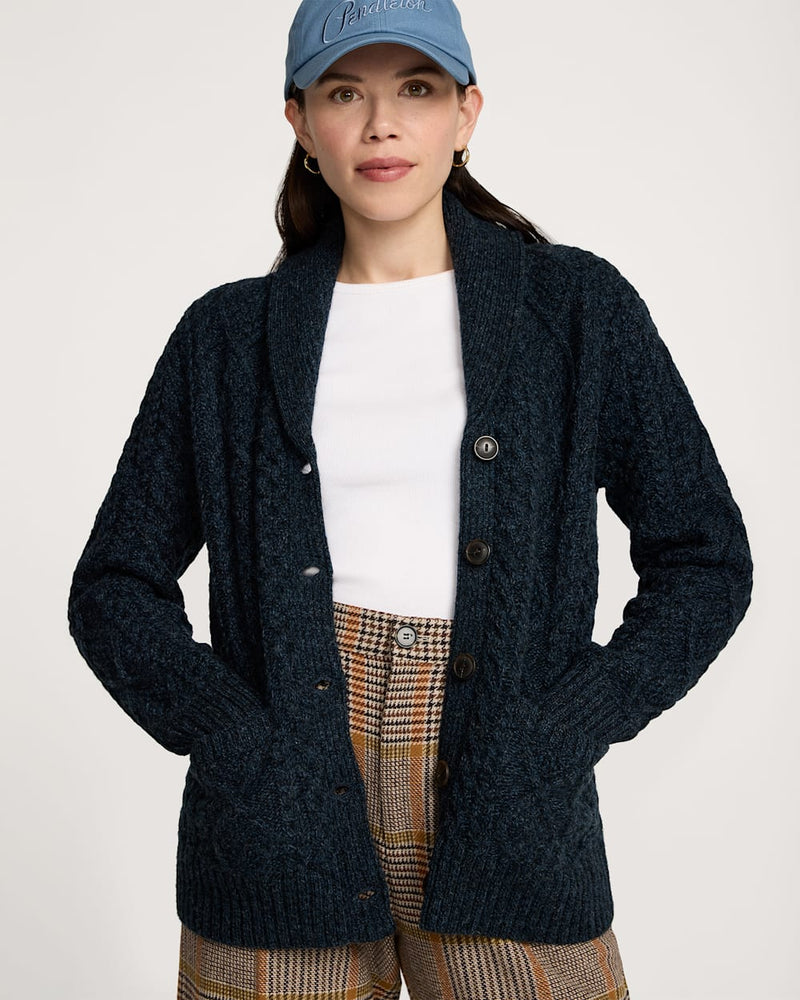 WOMEN'S FISHERMAN CARDIGAN - INDIGO HEATHER