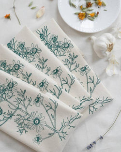 Organic Cotton Napkins - Chamomile in Green - Set of 4