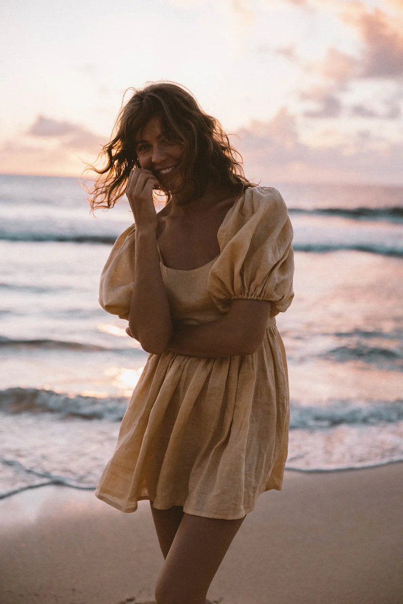 honey yellow mini dress Magnolia Mini Dress in Honey | Organic Linen