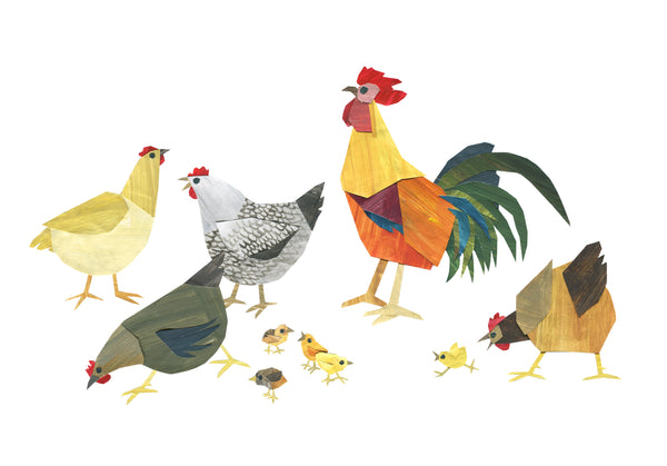 Chickens and Rooster Print 11x14"