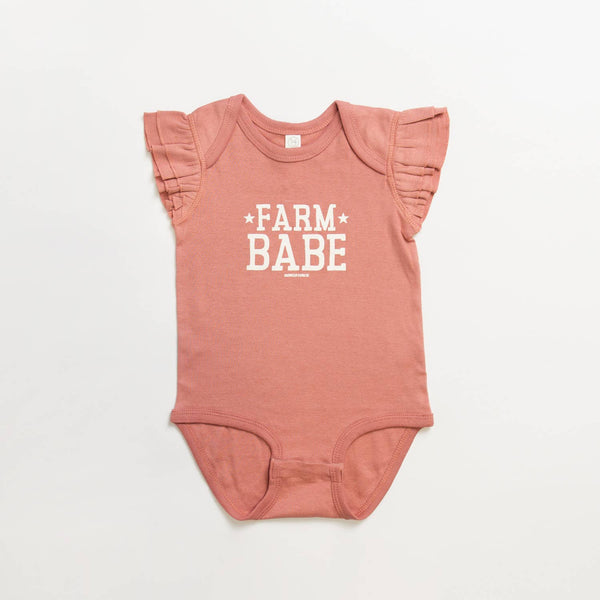 Western Ruffle Sleeve 'Farm Babe' Mauve Onesie/Tee