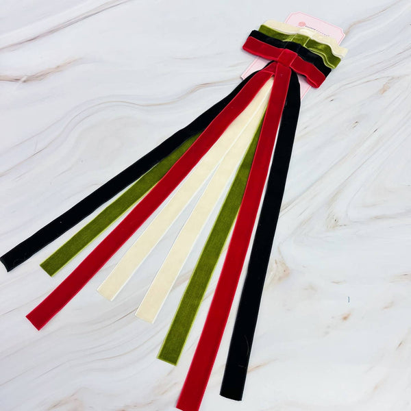 Long and Slim Velvet Bow Hair Clip Set