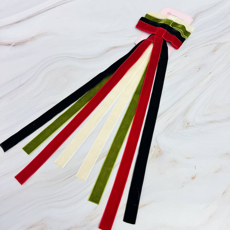 Long and Slim Velvet Bow Hair Clip Set