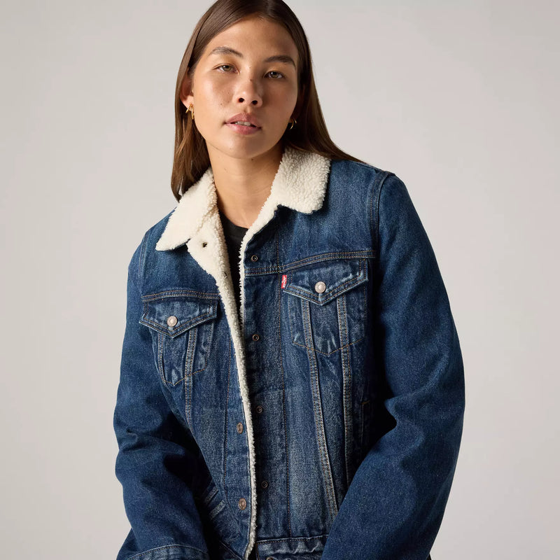 Women's Original Sherpa Trucker Jacket - Dark Wash