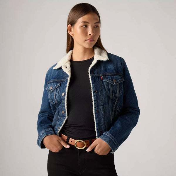 Women's Original Sherpa Trucker Jacket - Dark Wash