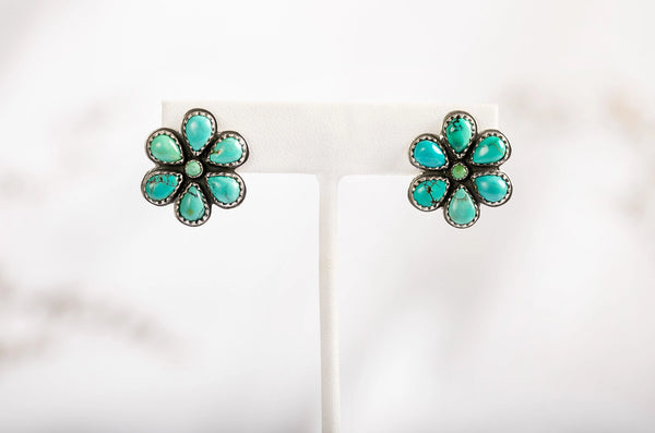 Turquoise Flower Cluster Stud Earrings