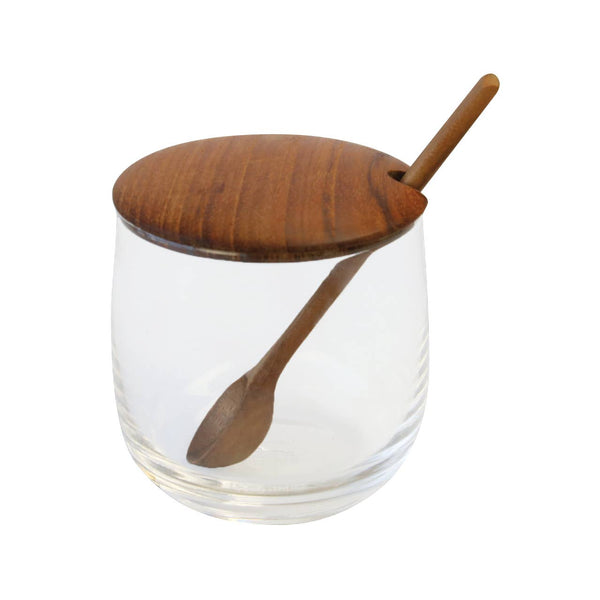 Glass Jar with Teak Lid & Spoon