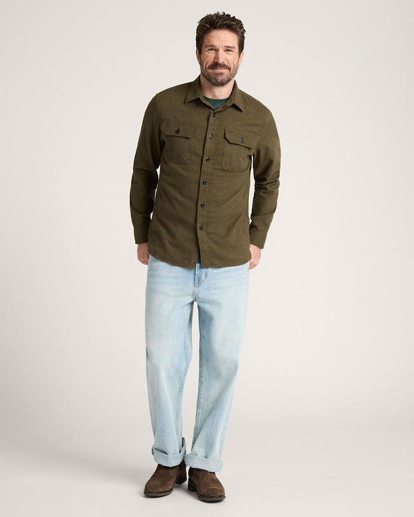 MEN'S BURNSIDE COTTON FLANNEL SHIRT - BROWN HEATHER