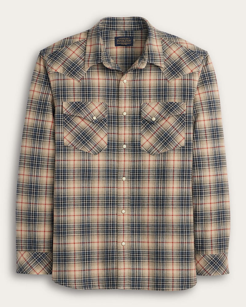 MEN'S PLAID SNAP-FRONT WYATT COTTON SHIRT - NATURAL MULTI PLAID