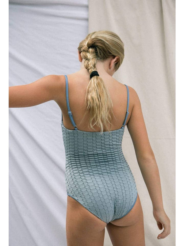 Girl's Strappy One Piece in Blue Bubble