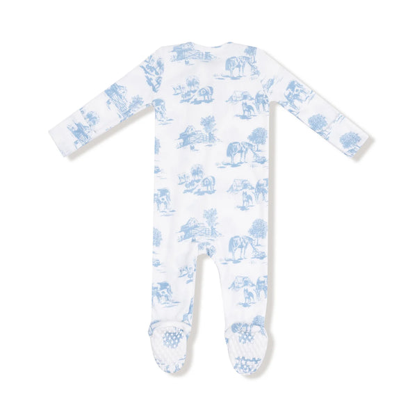 Blue Farm Toile Zipper Footie