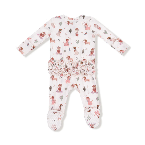 Cowgirl Dogs Ruffle Back Zipper Footie