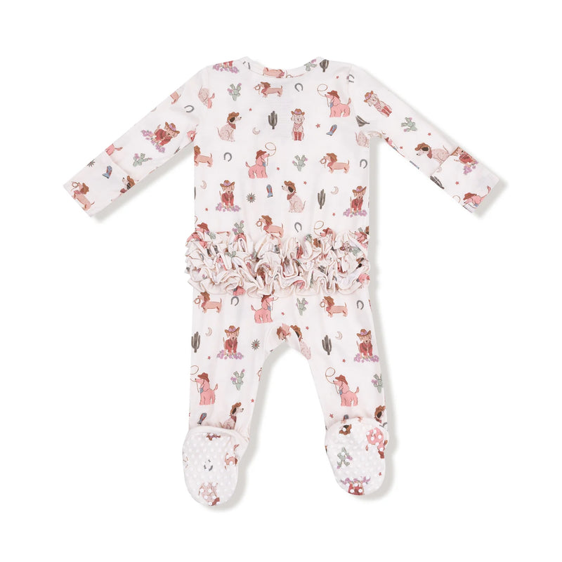 Cowgirl Dogs Ruffle Back Zipper Footie