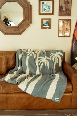Dancing Palms Plush Throw - Chambray Blue