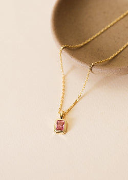 Baguette Pendant Necklace - Light Pink Gem