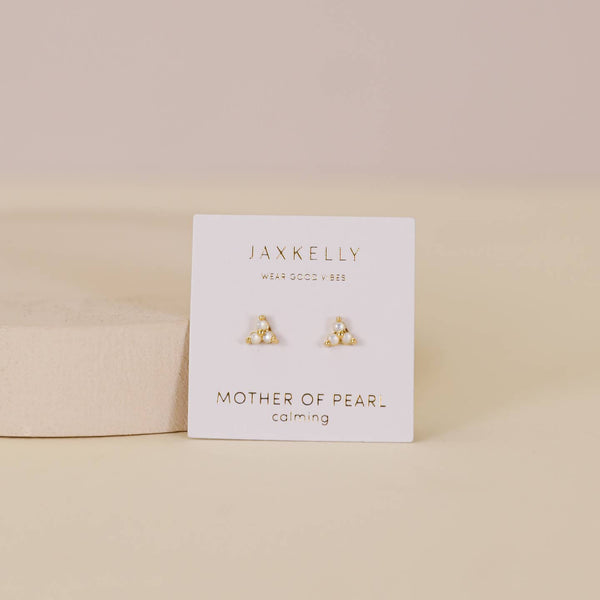 Trio Cluster Gold Earrings - Pearl