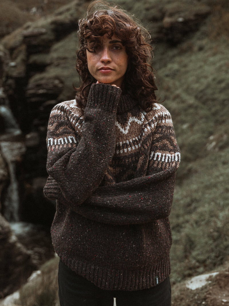 Porth faire-Isle Yoke Jumper - Burnt Umber/Caramel
