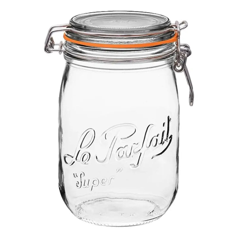 1L Rounded French Glass Storage Jar W Airtight Rubber Seal