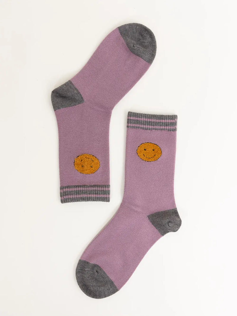 Smiley Face Embroidered Crew Socks