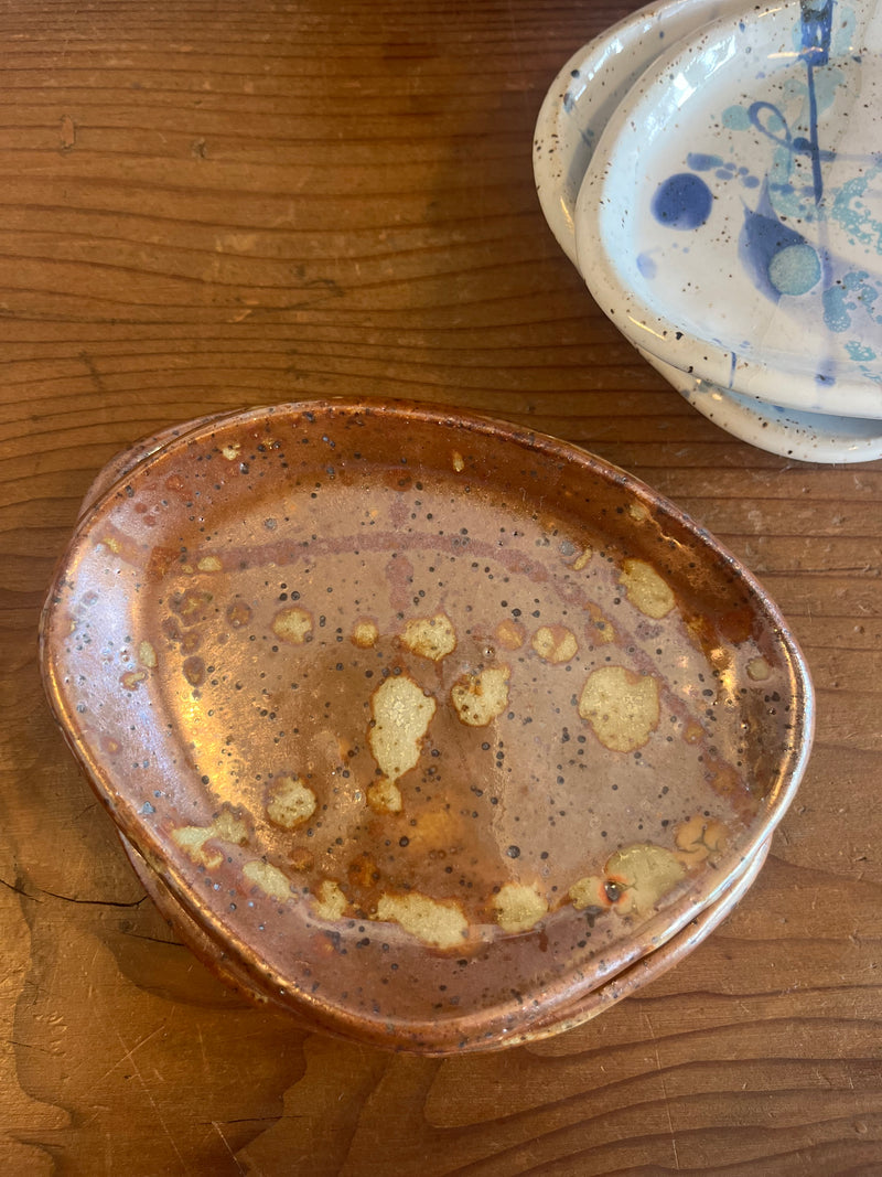 Small Butter Dish - Speckled Brown with Aqua Accents