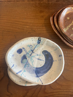 Small Butter Dish - Speckled White with Blue Accents