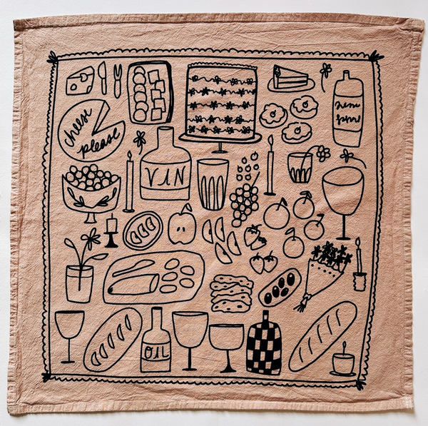 Picnic on Taupe Tea Towel