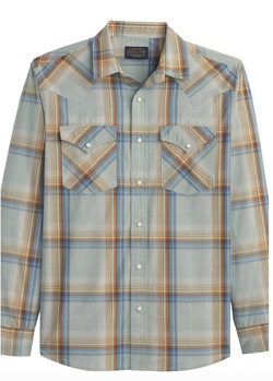 Pendleton Mens LS Frontier Shirt- Blue/Brown Plaid