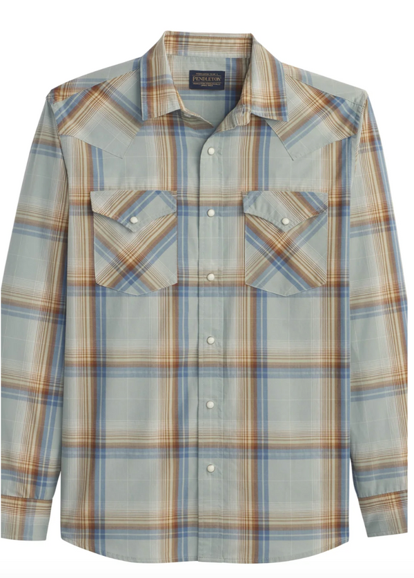 Pendleton Mens LS Frontier Shirt- Blue/Brown Plaid