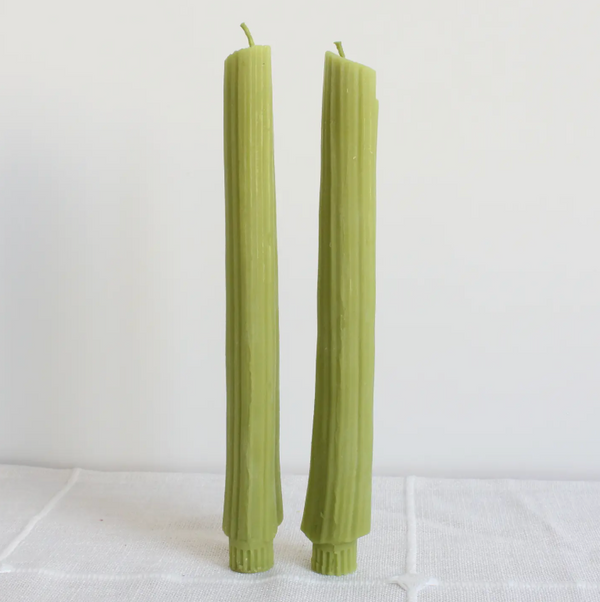 Celery Beeswax Candles Pair