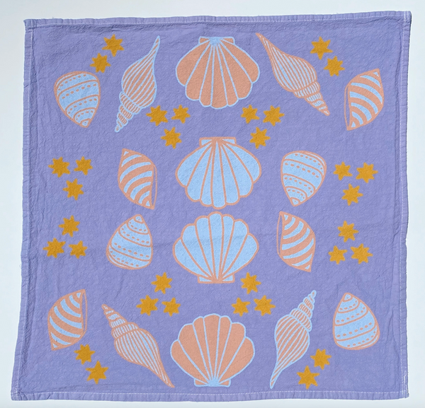 Magic Seashells Purple Tea Towel