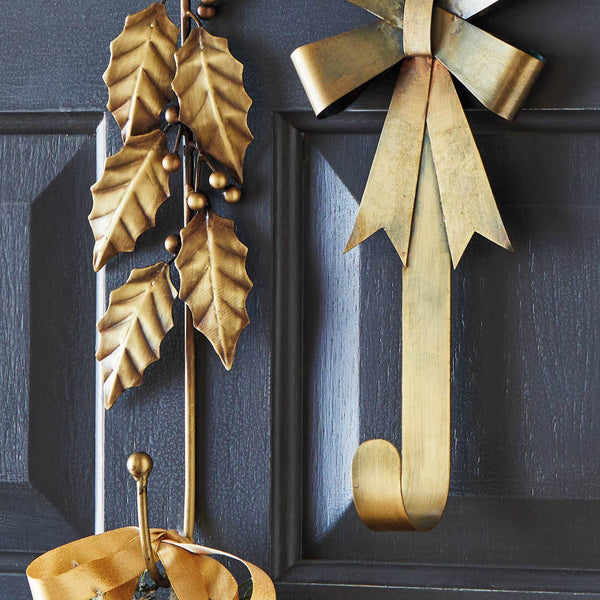 Bow Wreath Hanger Antique Brass Iron Christmas