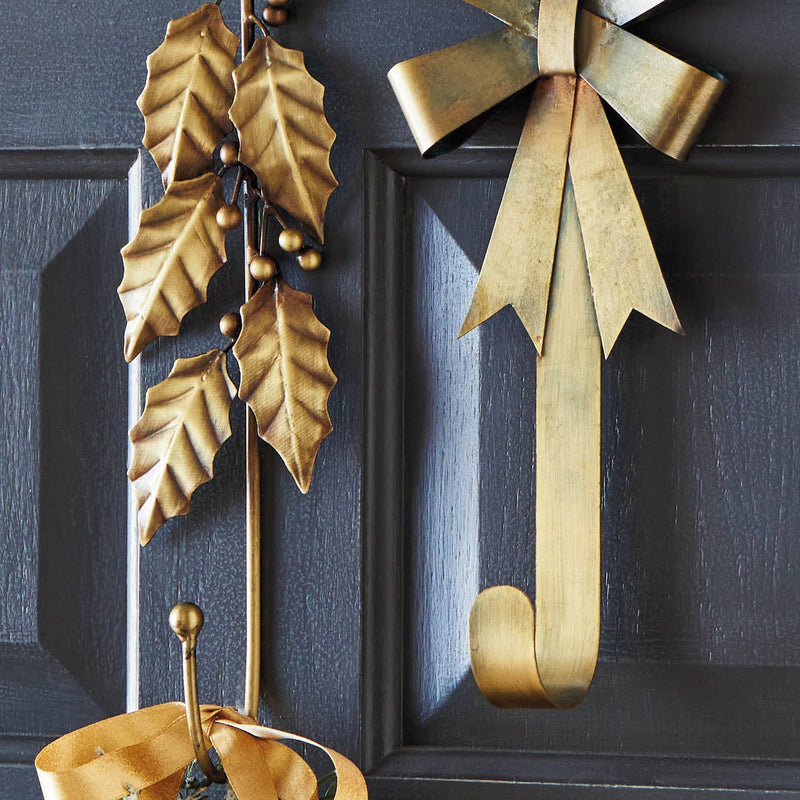 Bow Wreath Hanger Antique Brass Iron Christmas