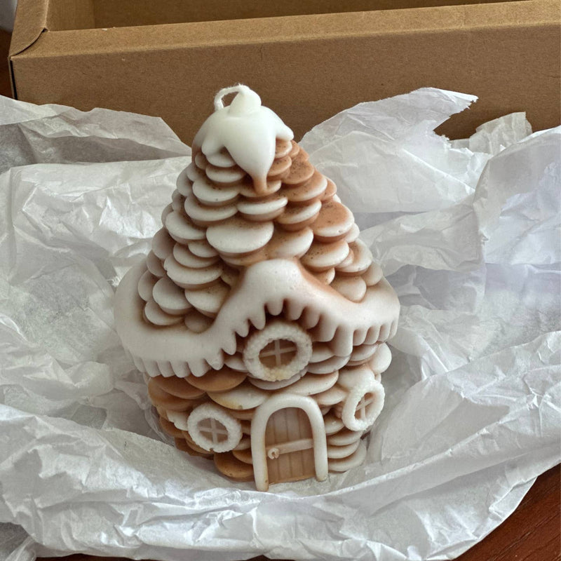 Winter Snowy Pinecone House Candle