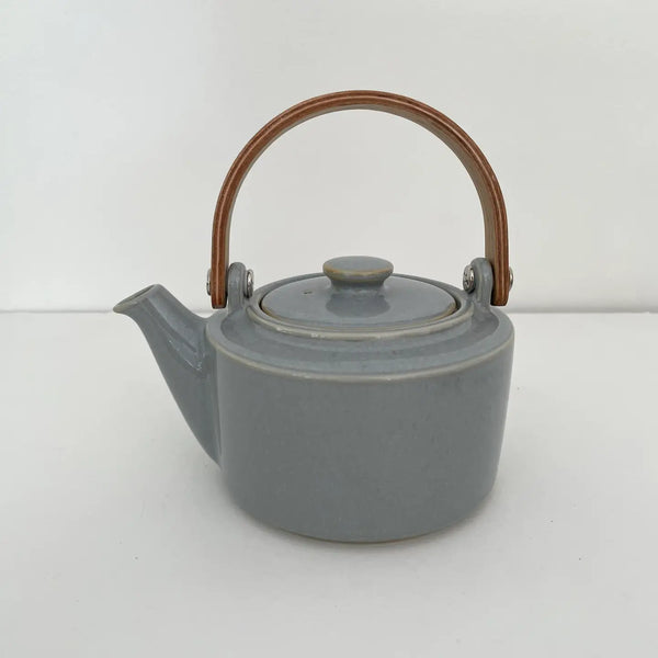 Neutral Grey Ceramic Pottery Japanese Teapot w/ Wood Handle