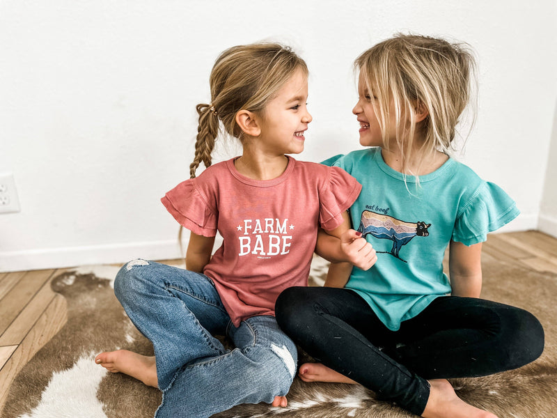 Western Ruffle Sleeve 'Farm Babe' Mauve Onesie/Tee