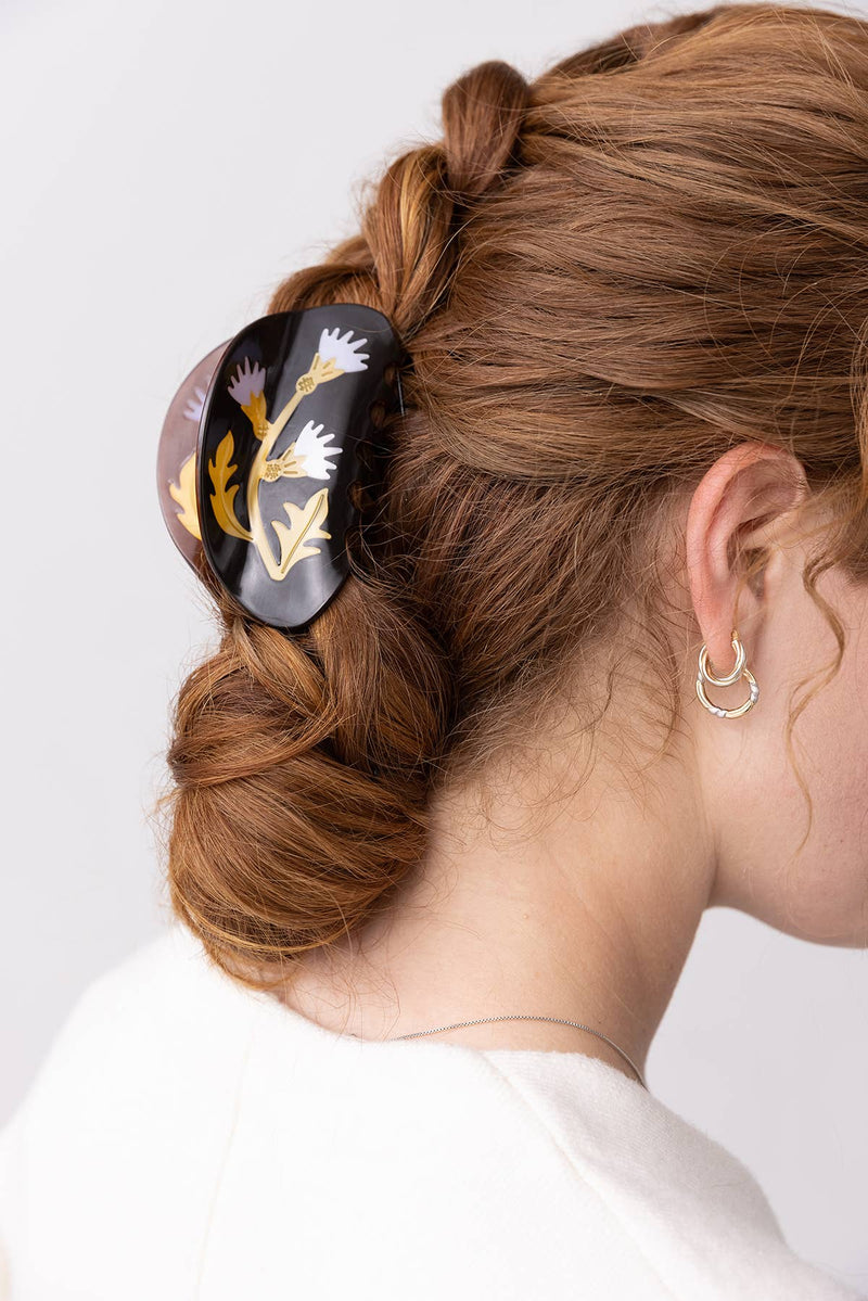 Women's Milk Thistle Hair Claw Dark Brown and Gold Acetate