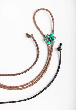 Turquoise Flower Cluster Cotton Bolo Slide Necklace