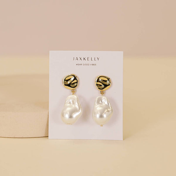 Abstract Pearl and Gold Drop Earrings