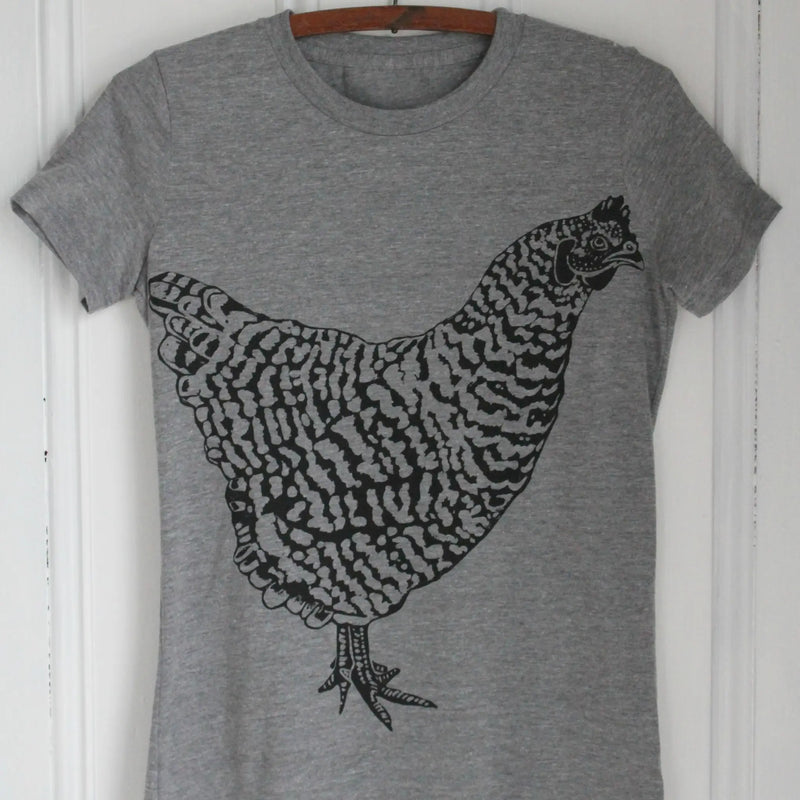Women'S Organic Chicken T-Shirt, Black Ink On Grey