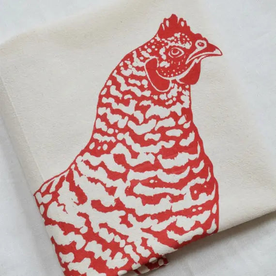 Organic Cotton Chicken Tea Towel (Red)